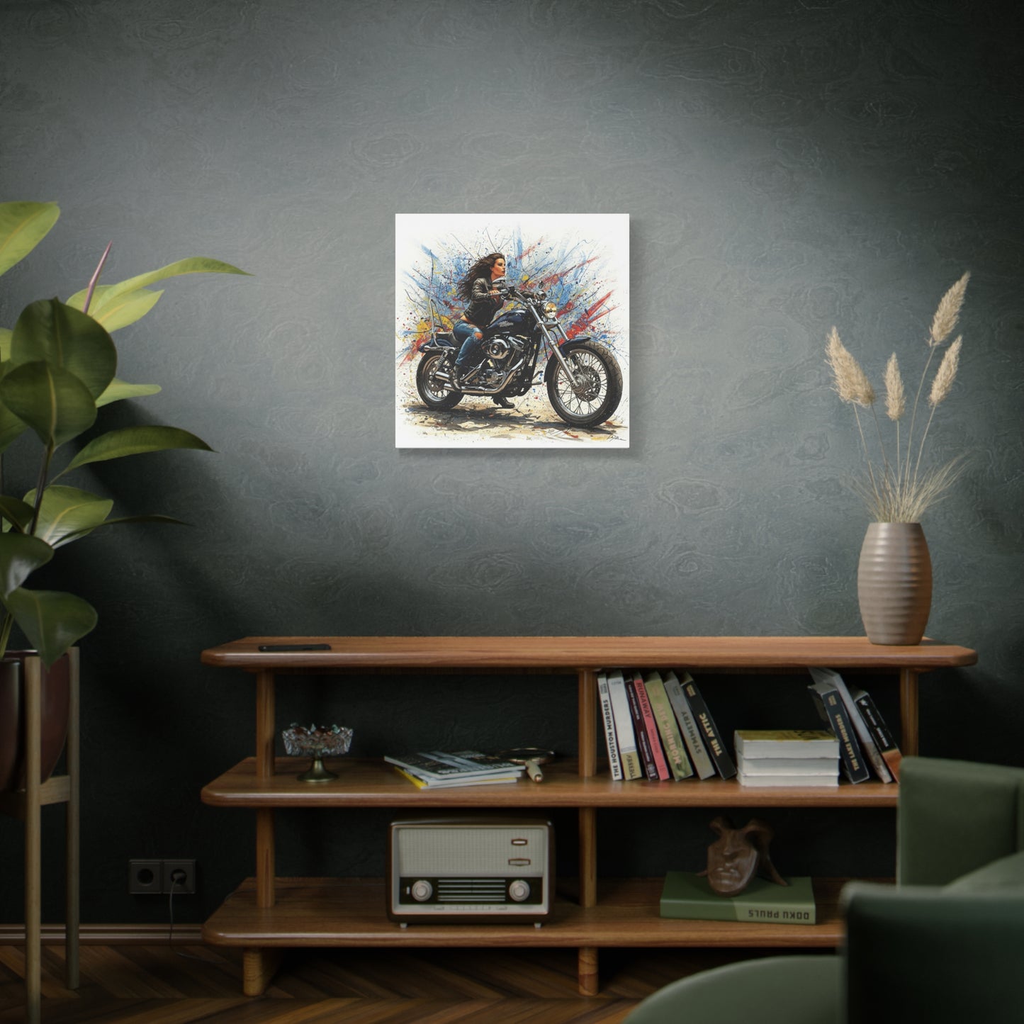 Motorcycle Art Canvas Print - Biker Girl Wall Decor