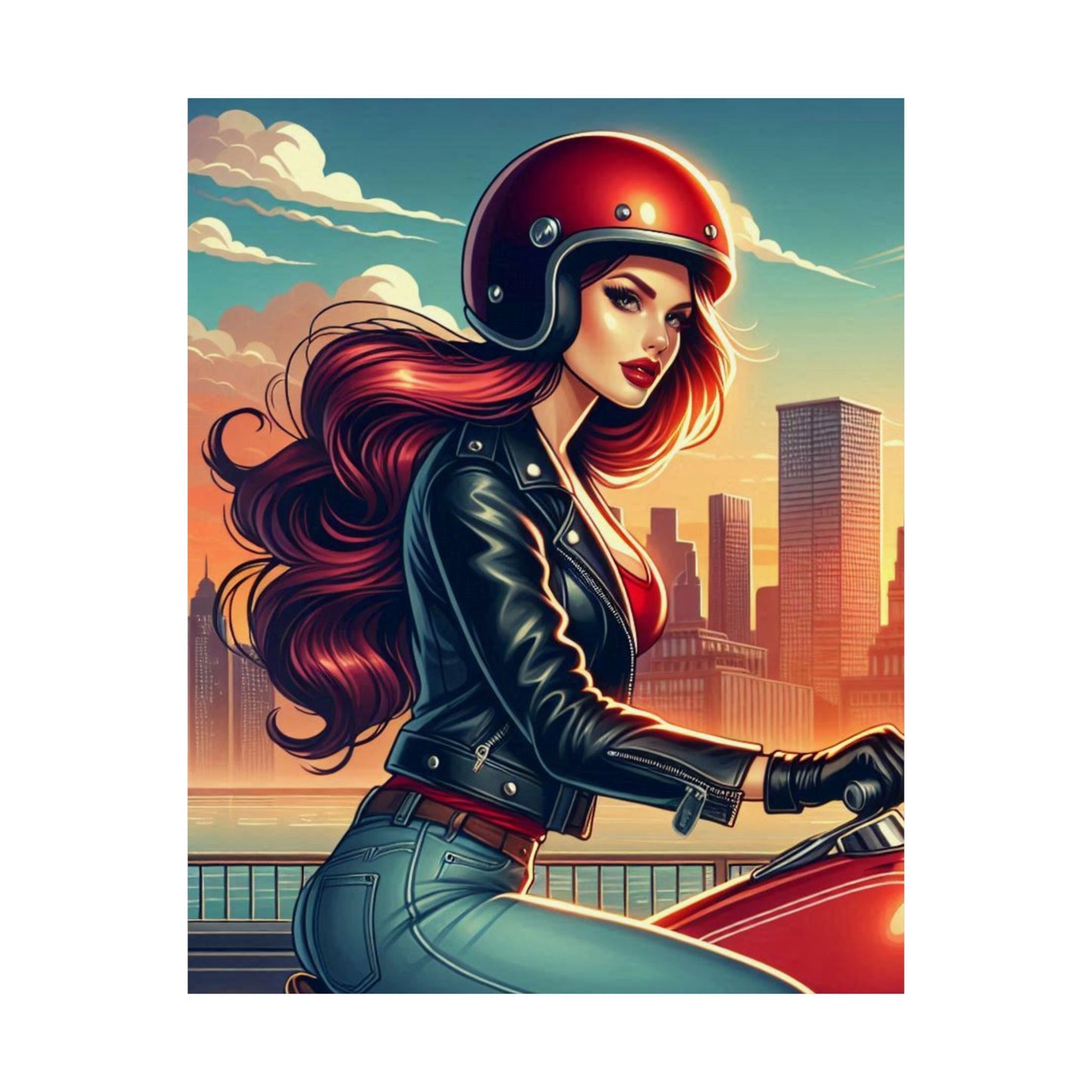 Poster- Motorcycle Pinup-Garage Decor-Man Cave-Retro Wall Art