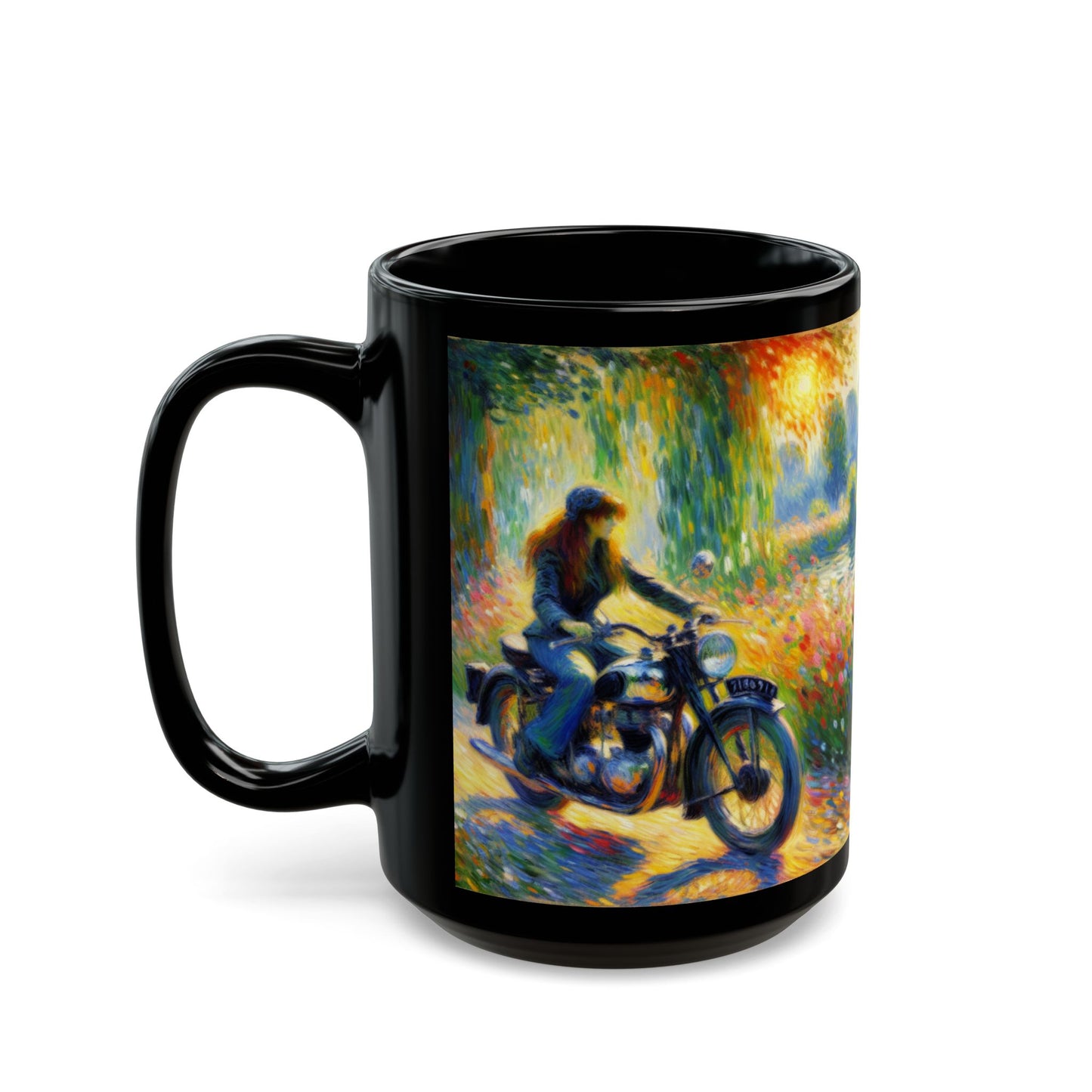 Mug - Monet inspired art-Girl on a Motorcycle-Biker Coffee Cup