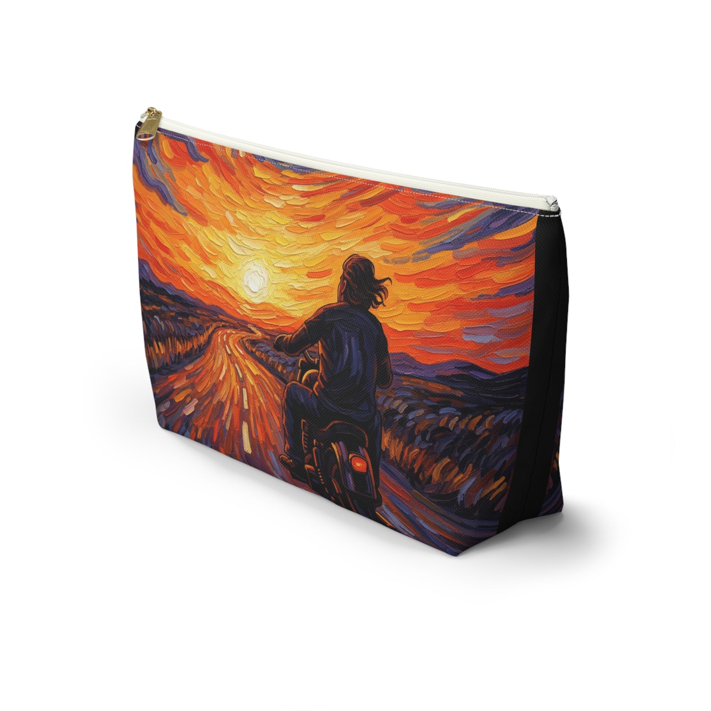 Motorcycle Sunset Accessory Pouch, Travel Makeup Bag, Gift for Bikers, Sunset Design Pouch, Motorcycle Lover Gift