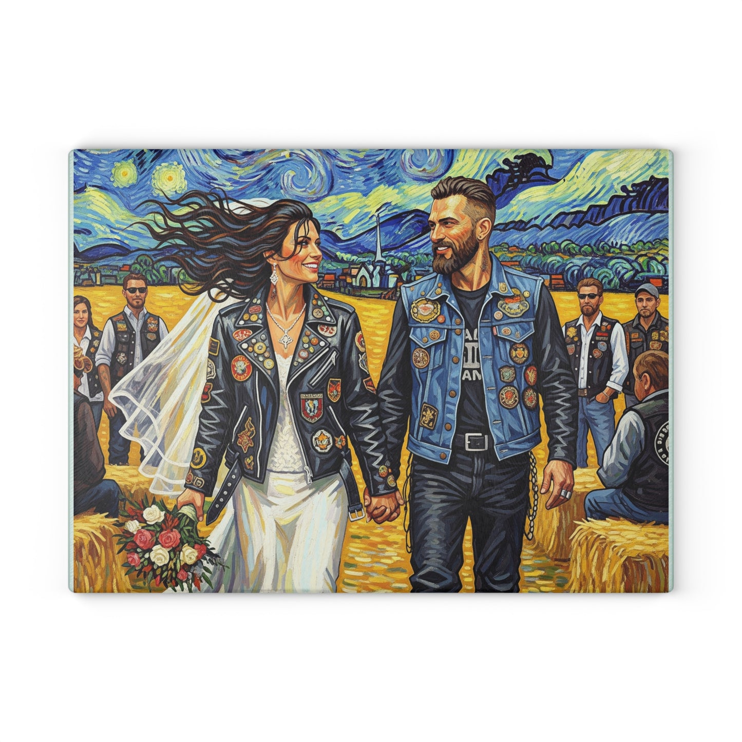 Rustic Wedding-Biker Wedding- Glass Cutting Board - Personalized Gift, Kitchen Decor, Bridal Shower, Anniversary, Home Cooking