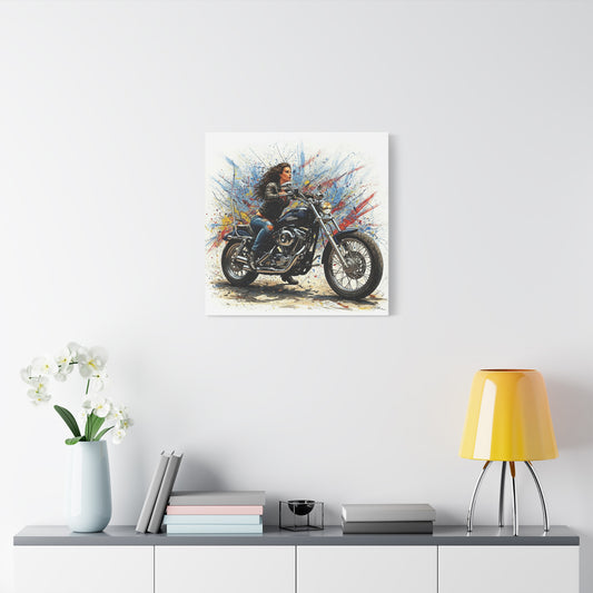 Motorcycle Art Canvas Print - Biker Girl Wall Decor