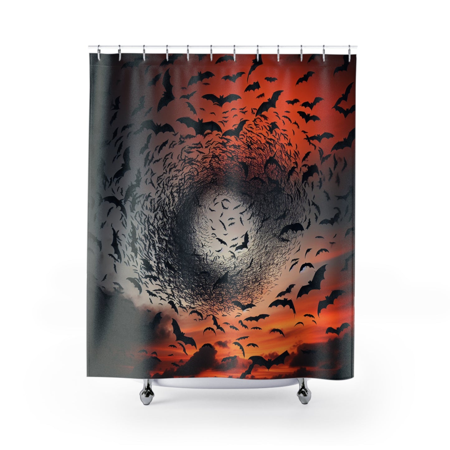 Shower Curtain-Swirling Bats at Sunset-Black and Orange Bath