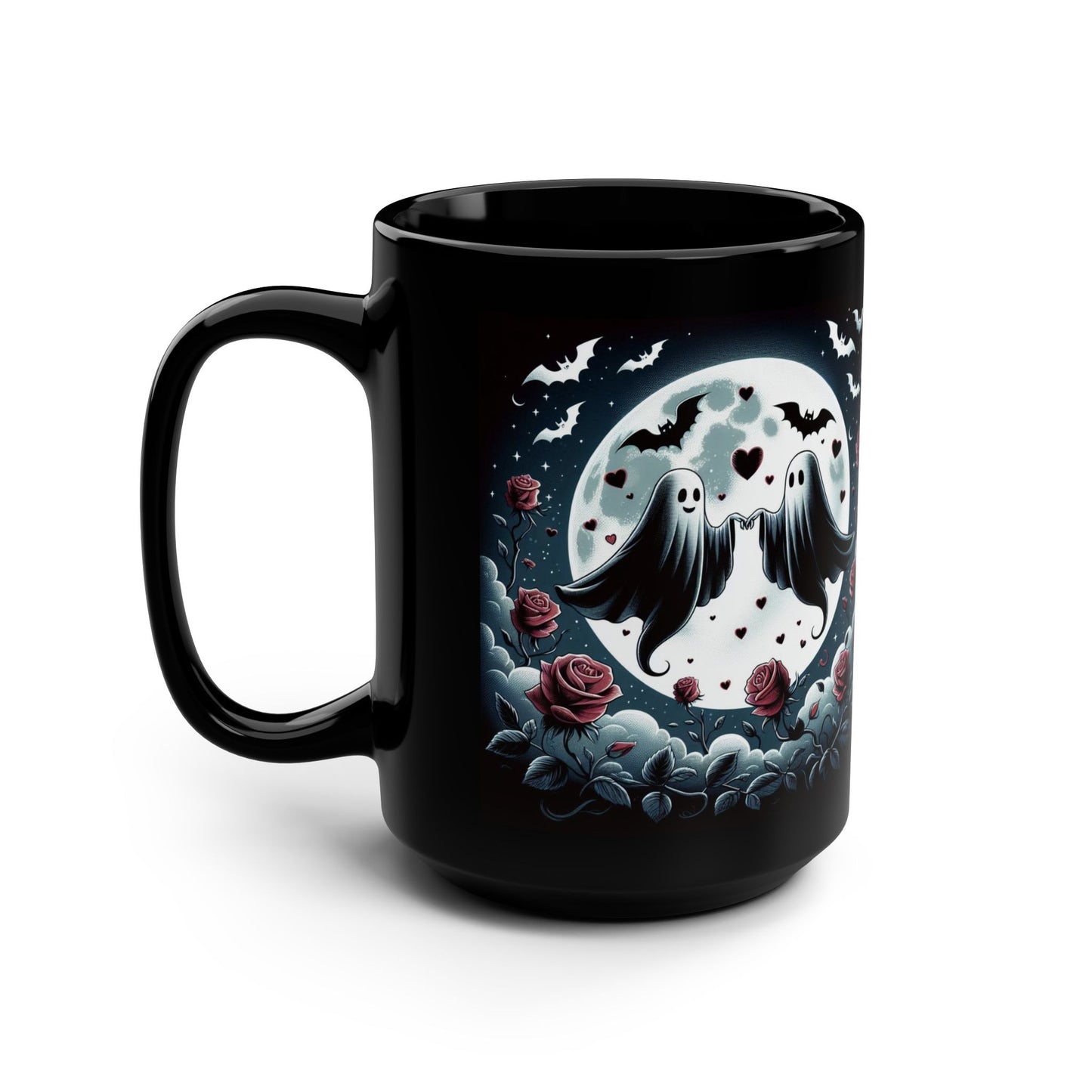 Mug -Spooky Soulmates-Halloween and Valentines Mash Up Design, Black Coffee Cup