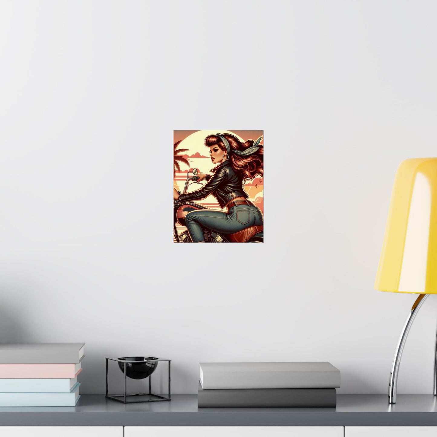 Poster- Motorcycle Pinup-Garage Decor-Man Cave-Retro Wall Art