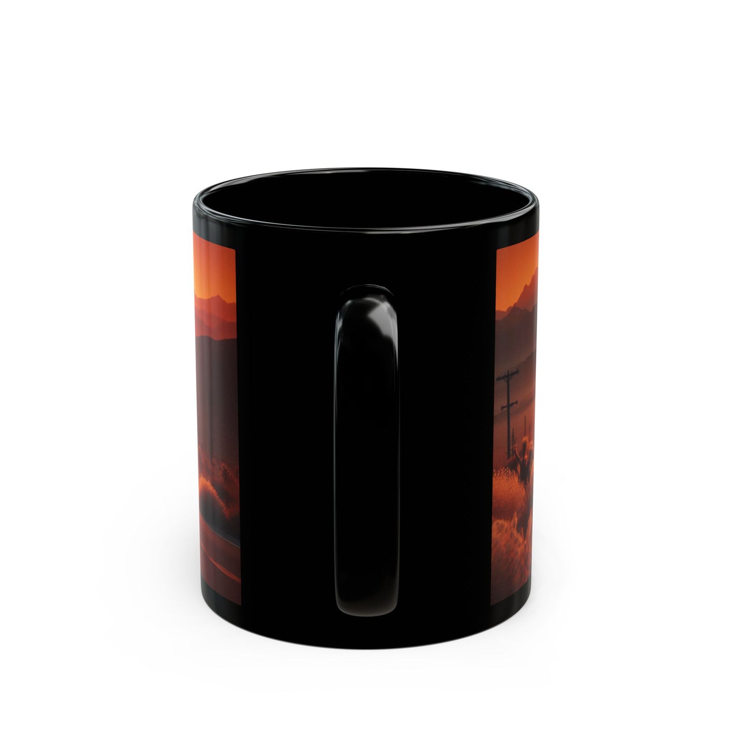 Mug: Motorcycle Ride at Sunrise- Black Coffee Cup