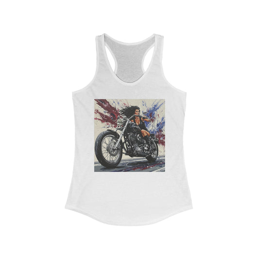 Biker Chic Racerback Tank, Women's Motorcycle Enthusiast Top, Casual Summer Tee, Gift for Bikers, Independence Day Style