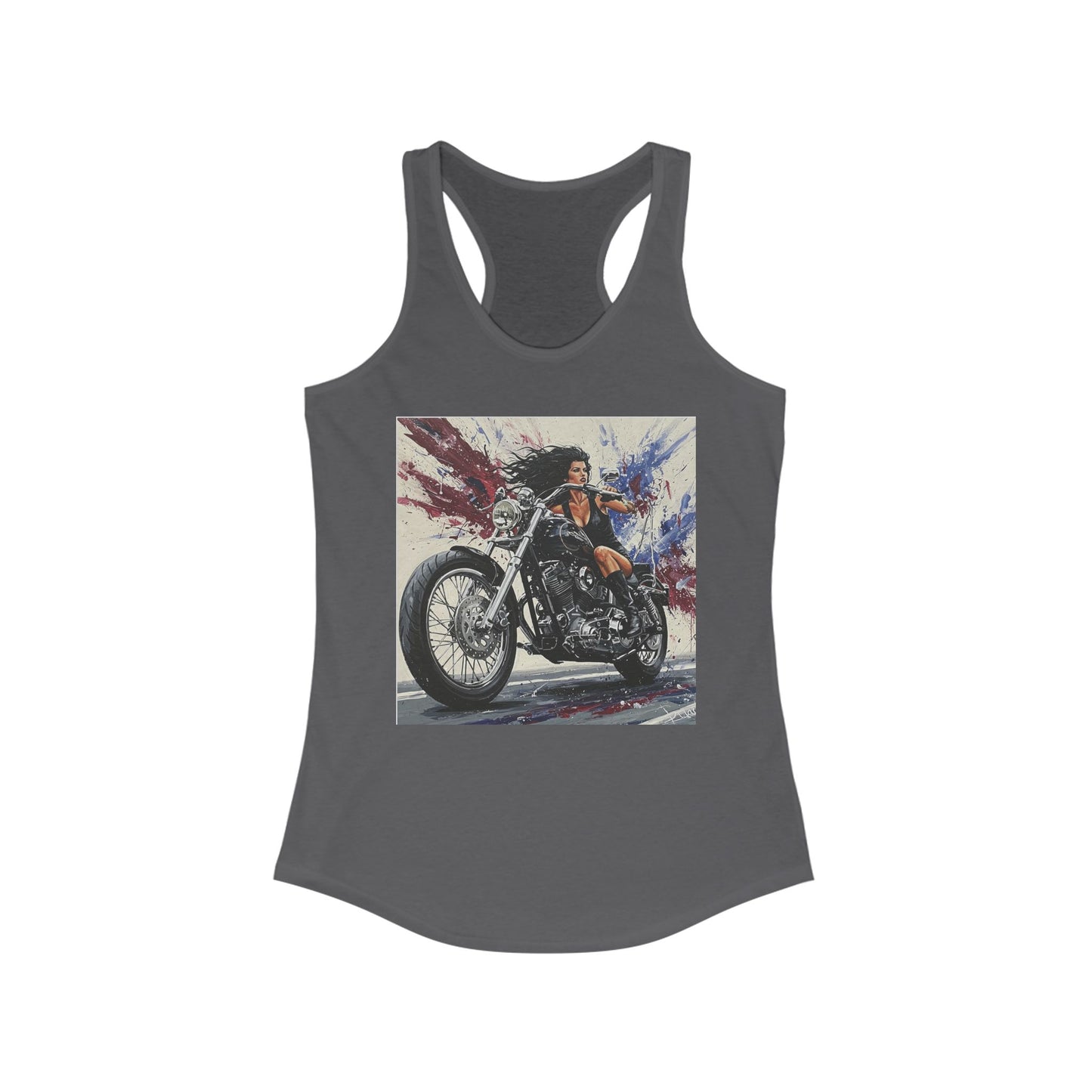 Biker Chic Racerback Tank, Women's Motorcycle Enthusiast Top, Casual Summer Tee, Gift for Bikers, Independence Day Style
