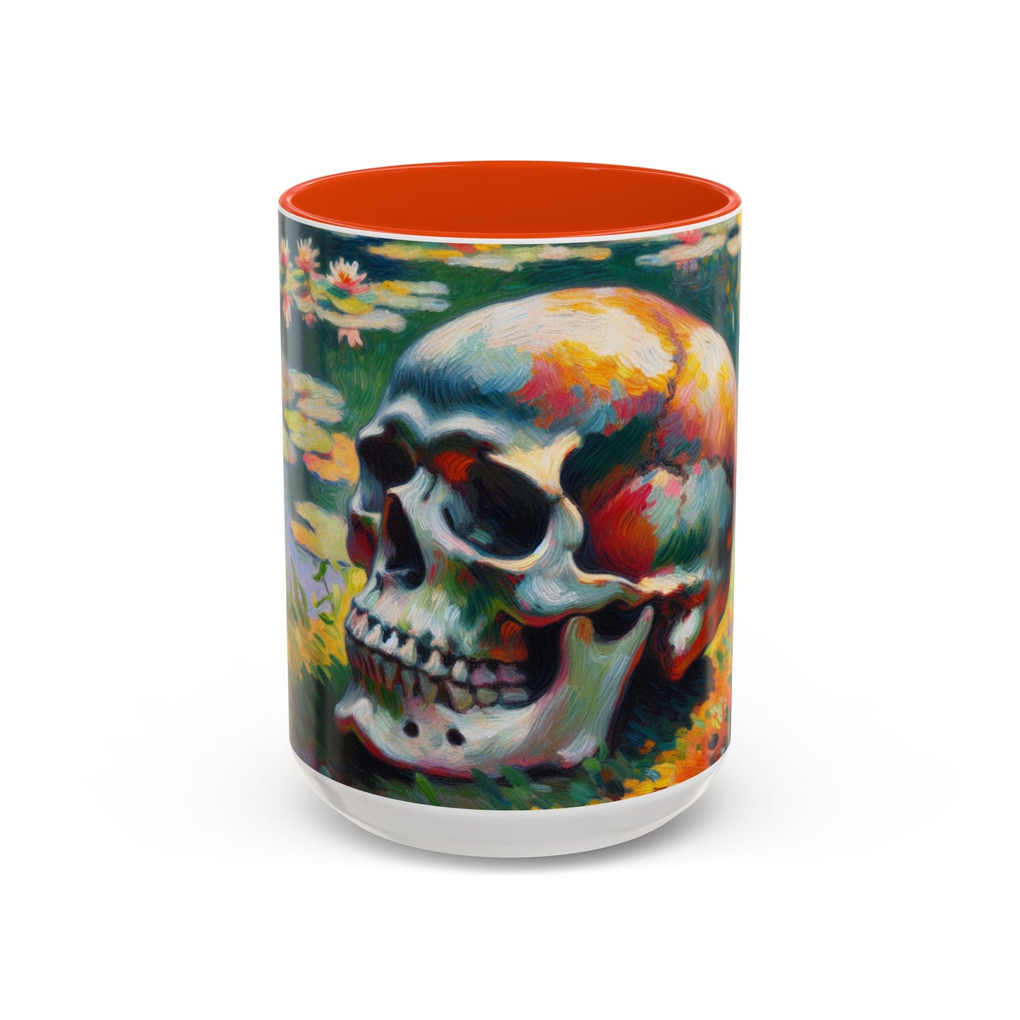 Mug - Colorful Monet Style Skull-Skull and Flowers Coffee Cup
