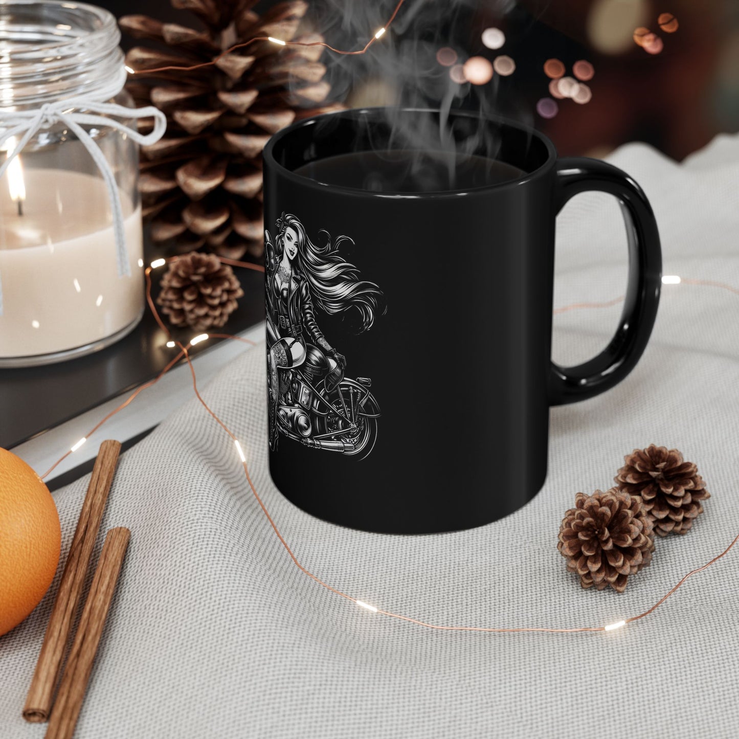 Mug - Ready to Ride- Black Drink Mug -Black and White Design