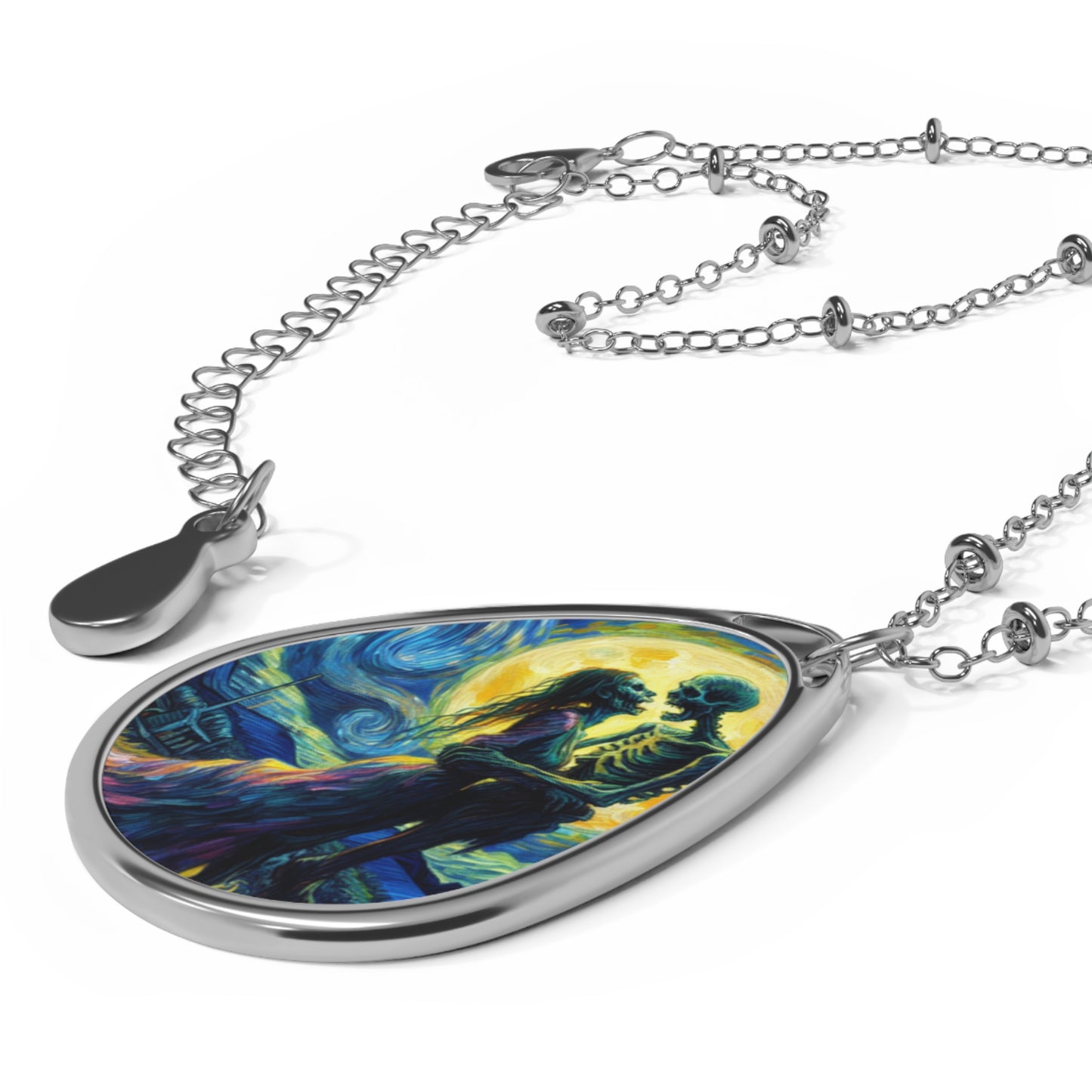Romantic Oval Necklace, Zombies in Moonlit Dance, Unique Jewelry Gift for Her, Anniversary, Wedding, Birthday, Valentine’s Day