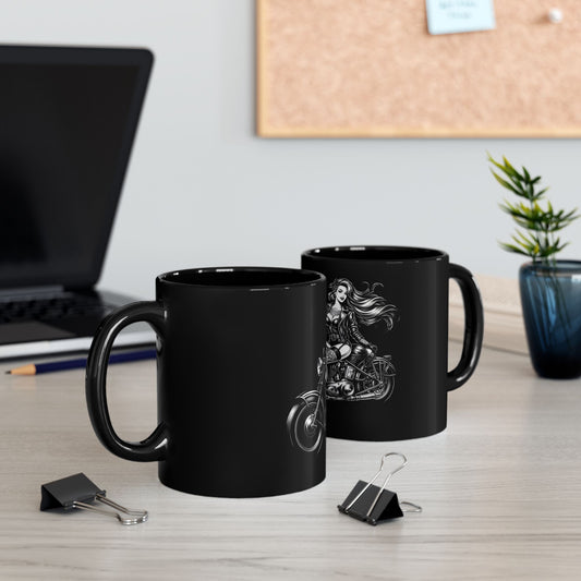Mug - Ready to Ride- Black Drink Mug -Black and White Design