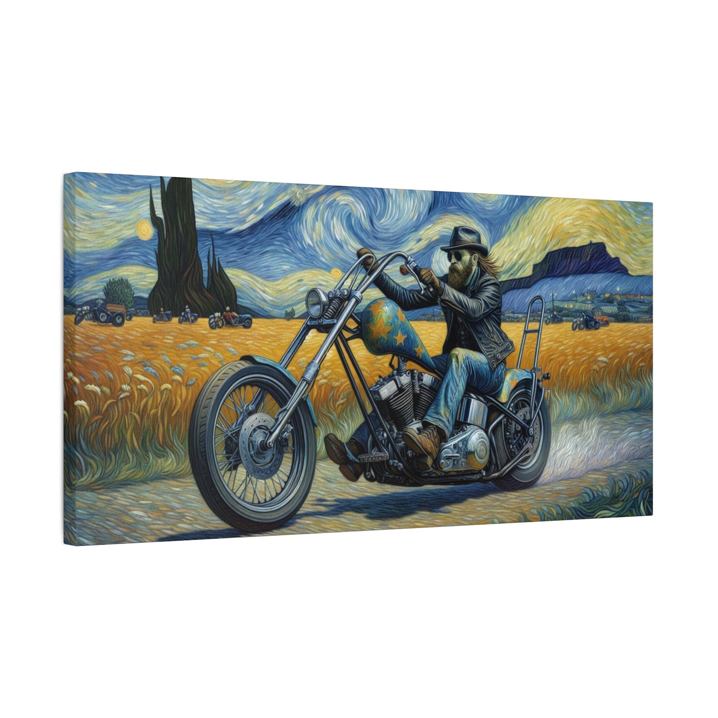 Motorcycle Wall Art Canvas – Artistic Biker Matte Print for Man Cave Decor