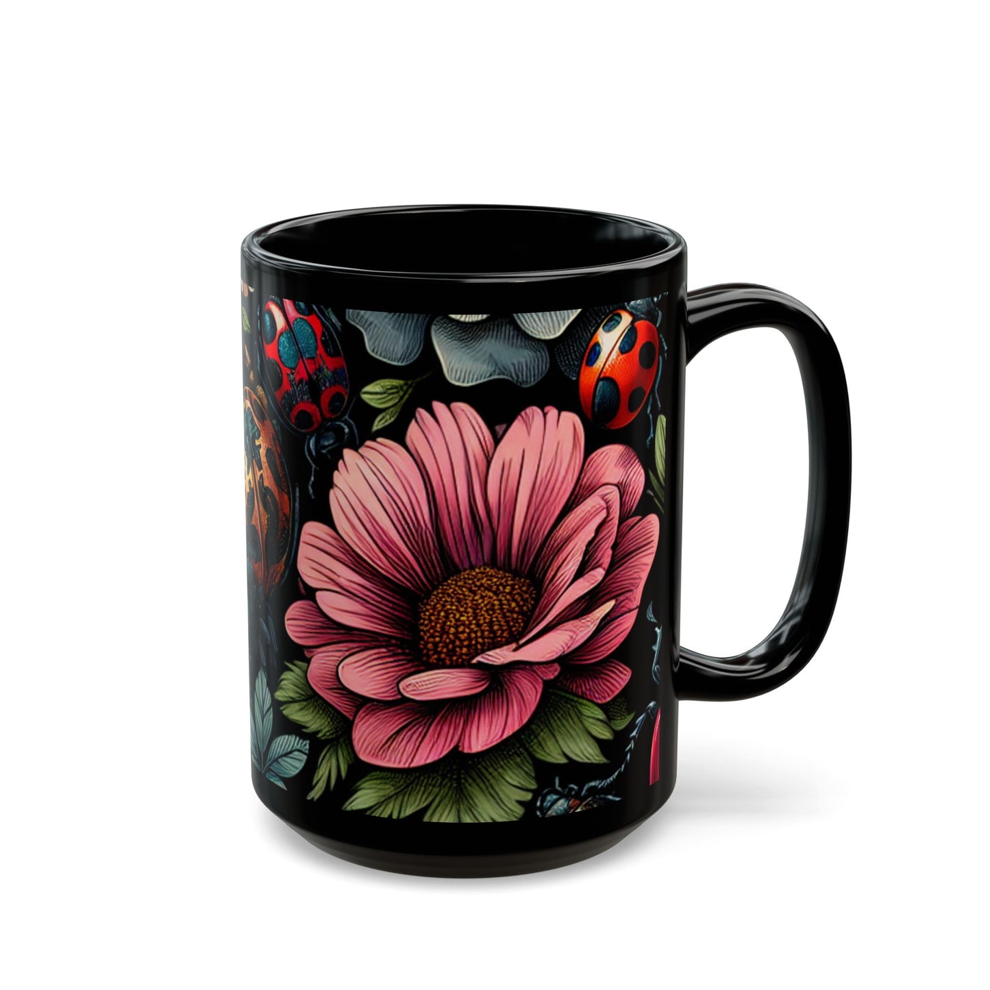 Mug - Floral Skull and Beetle Design-Gothic Kitchen-Graphic Skull Mug