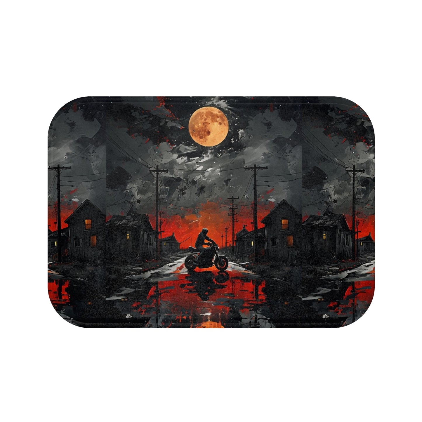 Bath Mat - Motorcycle ride at Sunset- Boho Home Decor, Unique Bathroom Rug, Gift for Bikers, Halloween Decor, Cozy Vibes