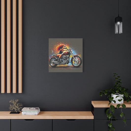 Motorcycle Art Canvas - Vibrant Stretched Matte Print of Biker Girl
