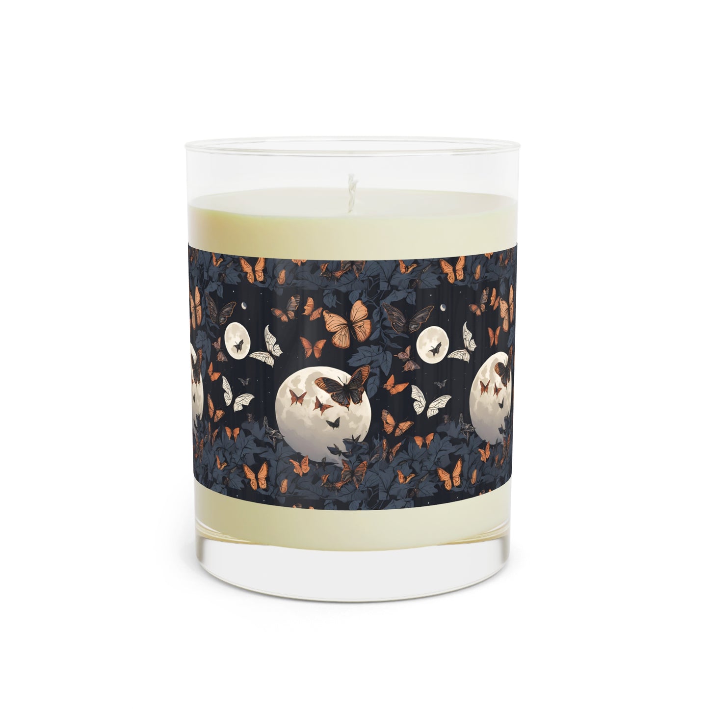 Scented Soy Wax Candle - Glass 2 Wick Candle-Valentines Gift-Moths and butterflies in the moonlight-Spa gift idea