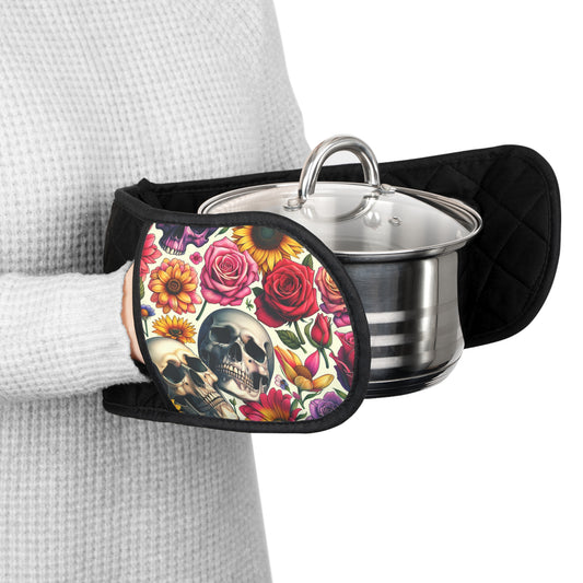 Oven Mitts-Skulls and Roses-Kitchen Pot Holders-Colorful Kitchen Decor- Kitchen Accessory- Gothic Home