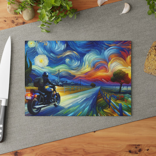 Vibrant Motorcycle Glass Cutting Board - Perfect for Gifts, Home Decor, Kitchen Essentials, Unique Wedding Present, Adventurous Cooking