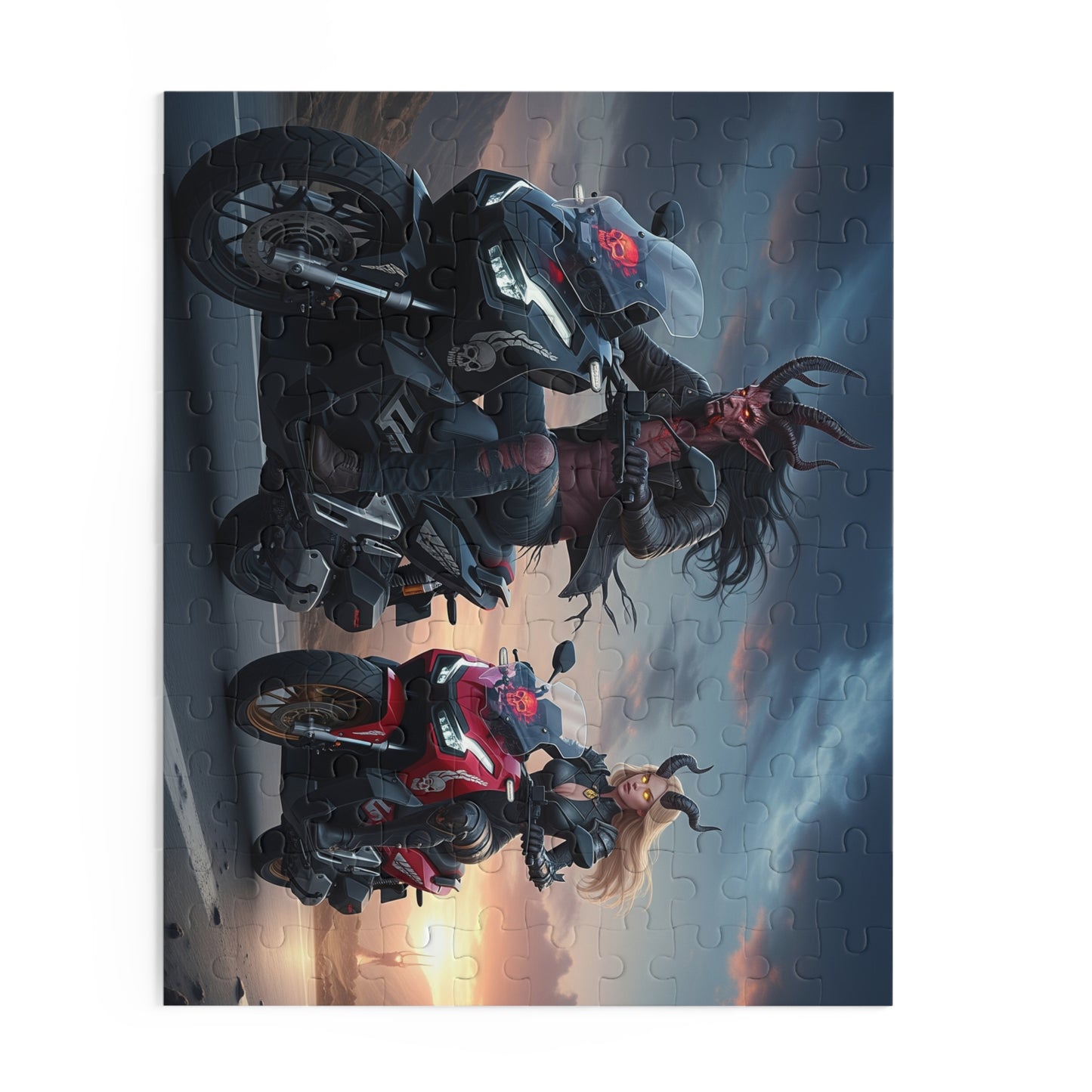 Demonic Biker Puzzle – 120, 252, 500-Piece Fantasy Jigsaw, Gift for Bikers, Gamers, Halloween Decor, Family Fun, Puzzle Lovers