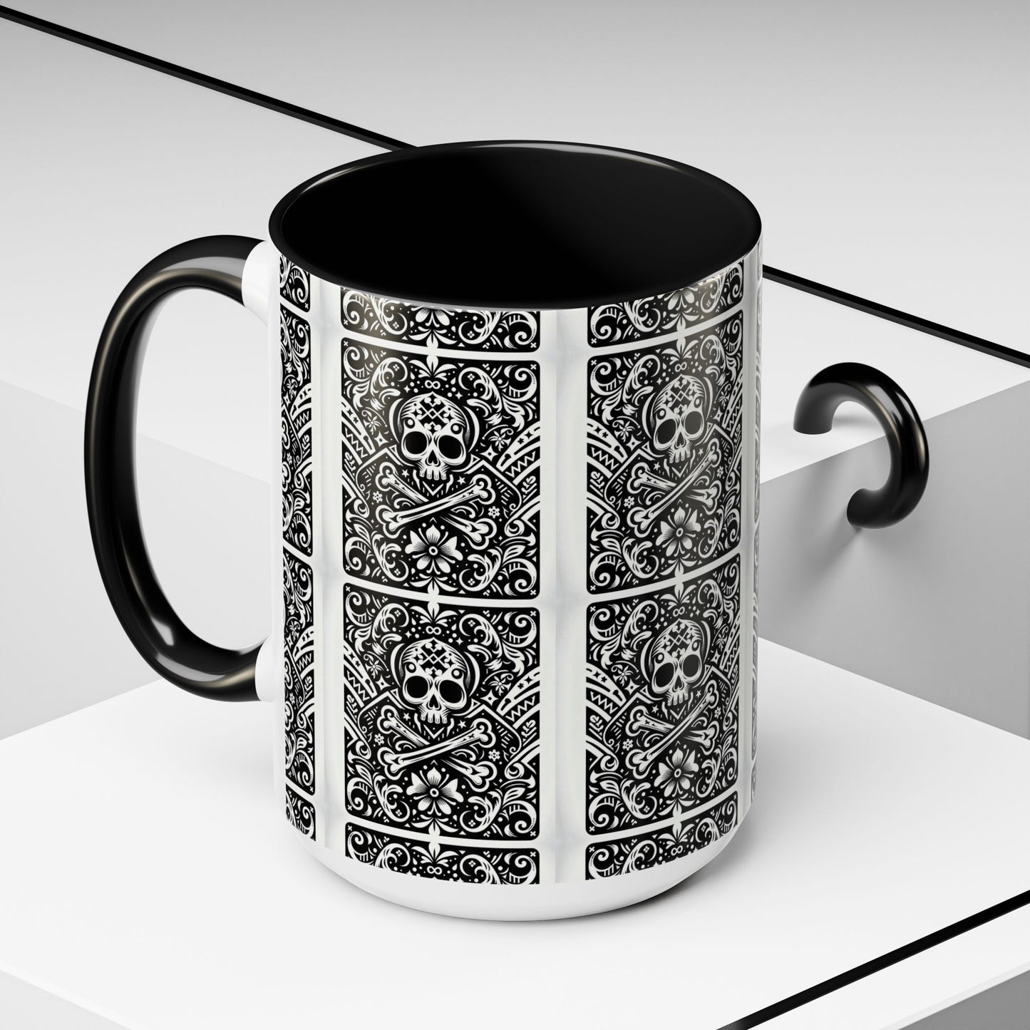 Mug -Skull and Crossbones Coffee Cup 15oz-Playing Card Pattern