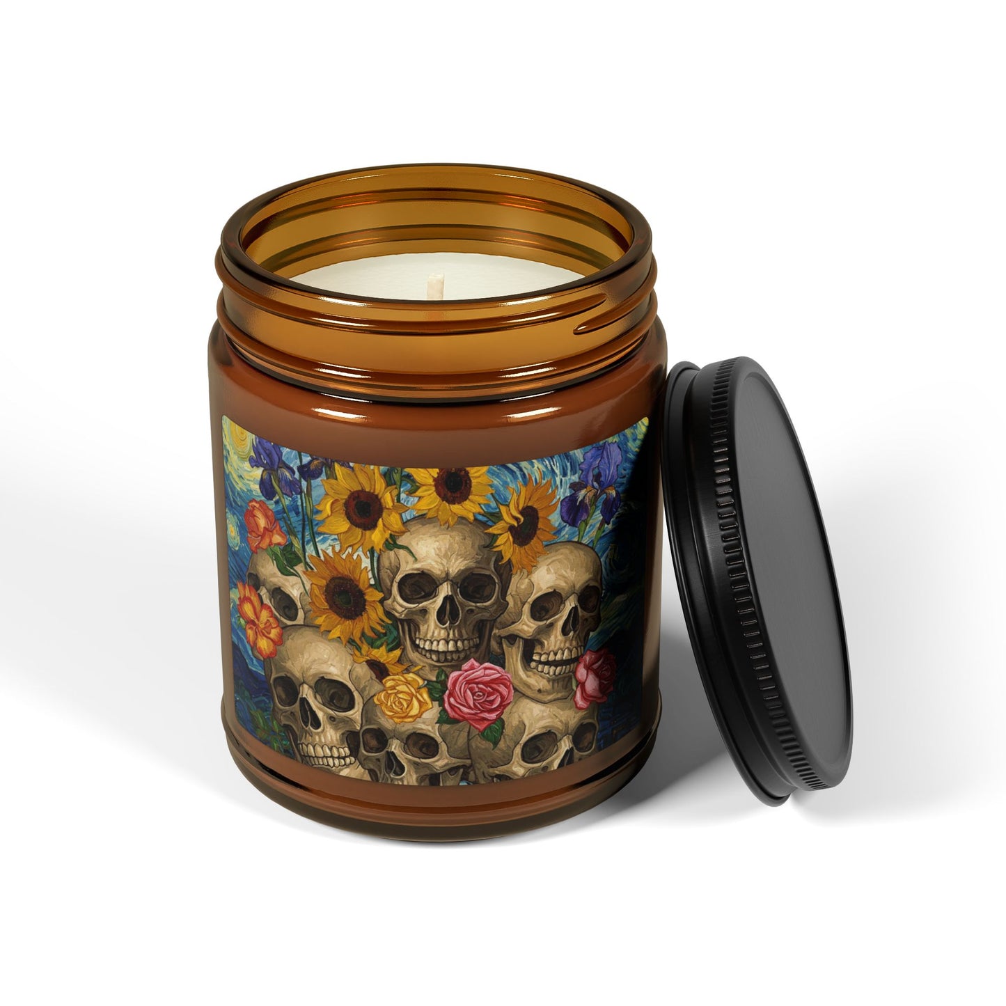 Skull & Sunflower Scented Soy Candle, Boho Home Décor, Perfect for Relaxation, Gifts, Halloween, and Celebrations