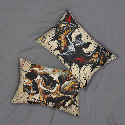 Gothic Art Lumbar Pillow | Spun Polyester, Home Decor, Halloween Throw Pillow, Unique Gift, Skull & Bat Design