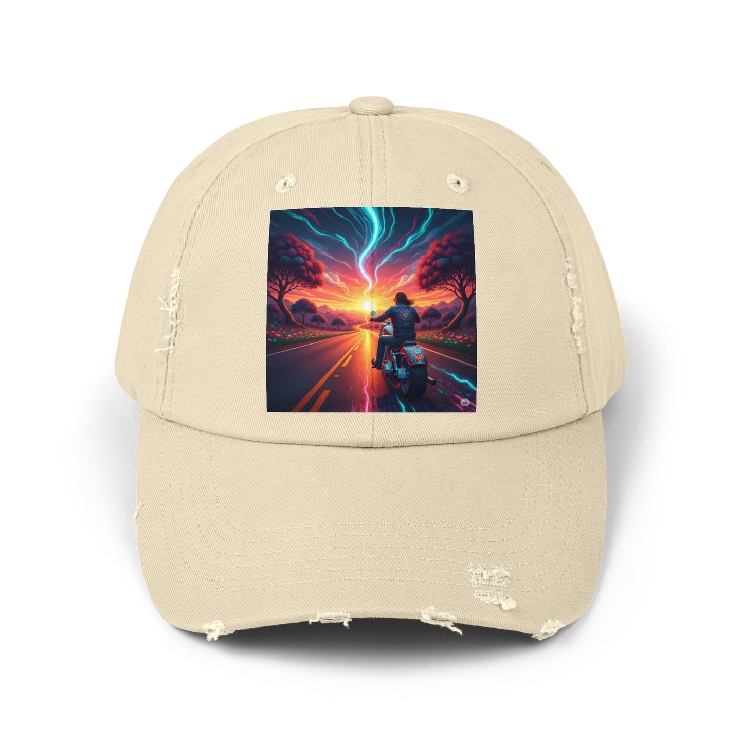 Unisex Distressed Cap with Vibrant Sunset Motorcycle Design, Casual Style Hat for Adventure Lovers, Great Gift for Bikers, Trendy [...]