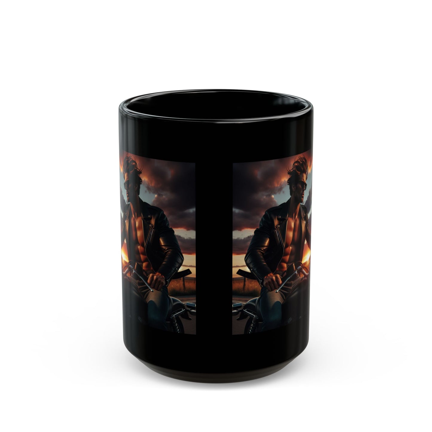 Mug-Motorcycle Ride at Sunrise- Black Coffee Cup-Bike Trip