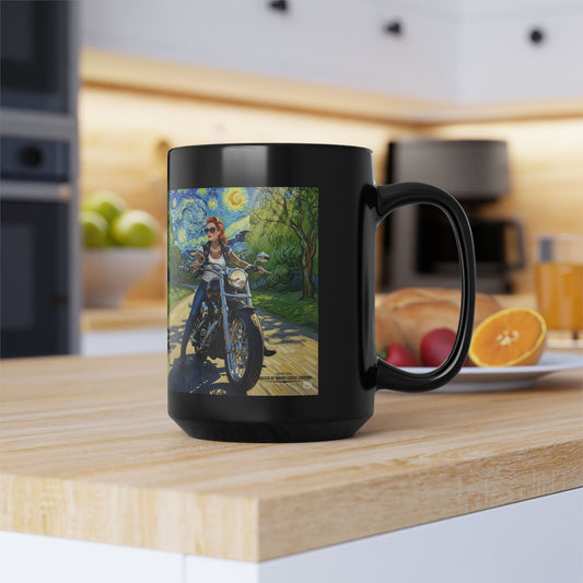 Motorcycle Adventure Black Mug - 11oz & 15oz, Perfect Gift for Bikers, Coffee Lovers, Road Trip Enthusiasts, Unique Art Mug