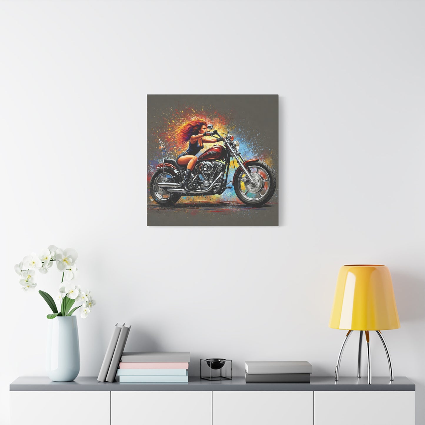 Motorcycle Art Canvas - Vibrant Stretched Matte Print of Biker Girl