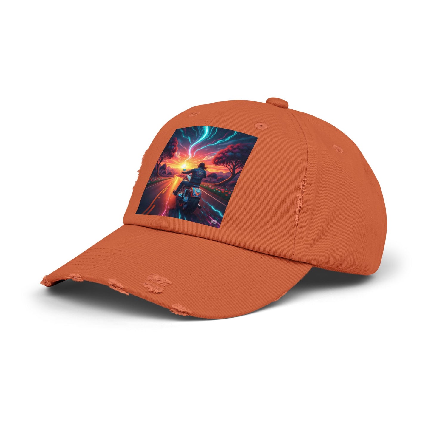 Unisex Distressed Cap with Vibrant Sunset Motorcycle Design, Casual Style Hat for Adventure Lovers, Great Gift for Bikers, Trendy [...]