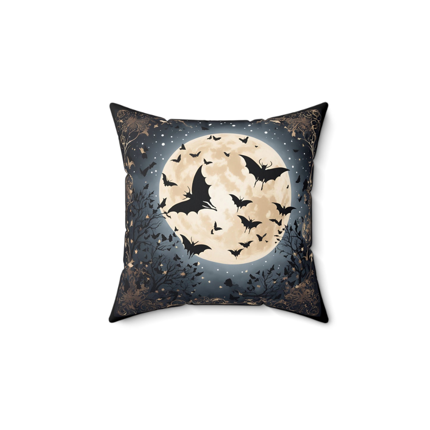 Square Pillow-Bats in the Moonlight- Reversible Decor