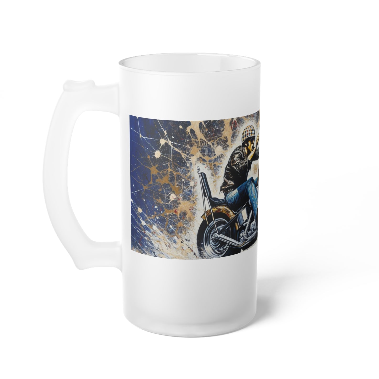 Frosted Glass Beer Mug | Vintage Motorcycle Design | Perfect Gift for Bikers