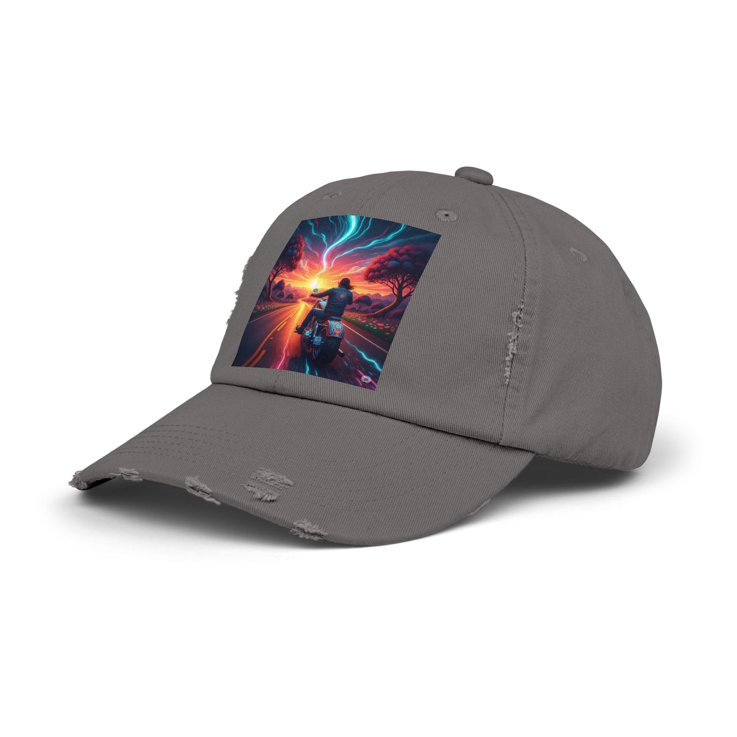 Unisex Distressed Cap with Vibrant Sunset Motorcycle Design, Casual Style Hat for Adventure Lovers, Great Gift for Bikers, Trendy [...]