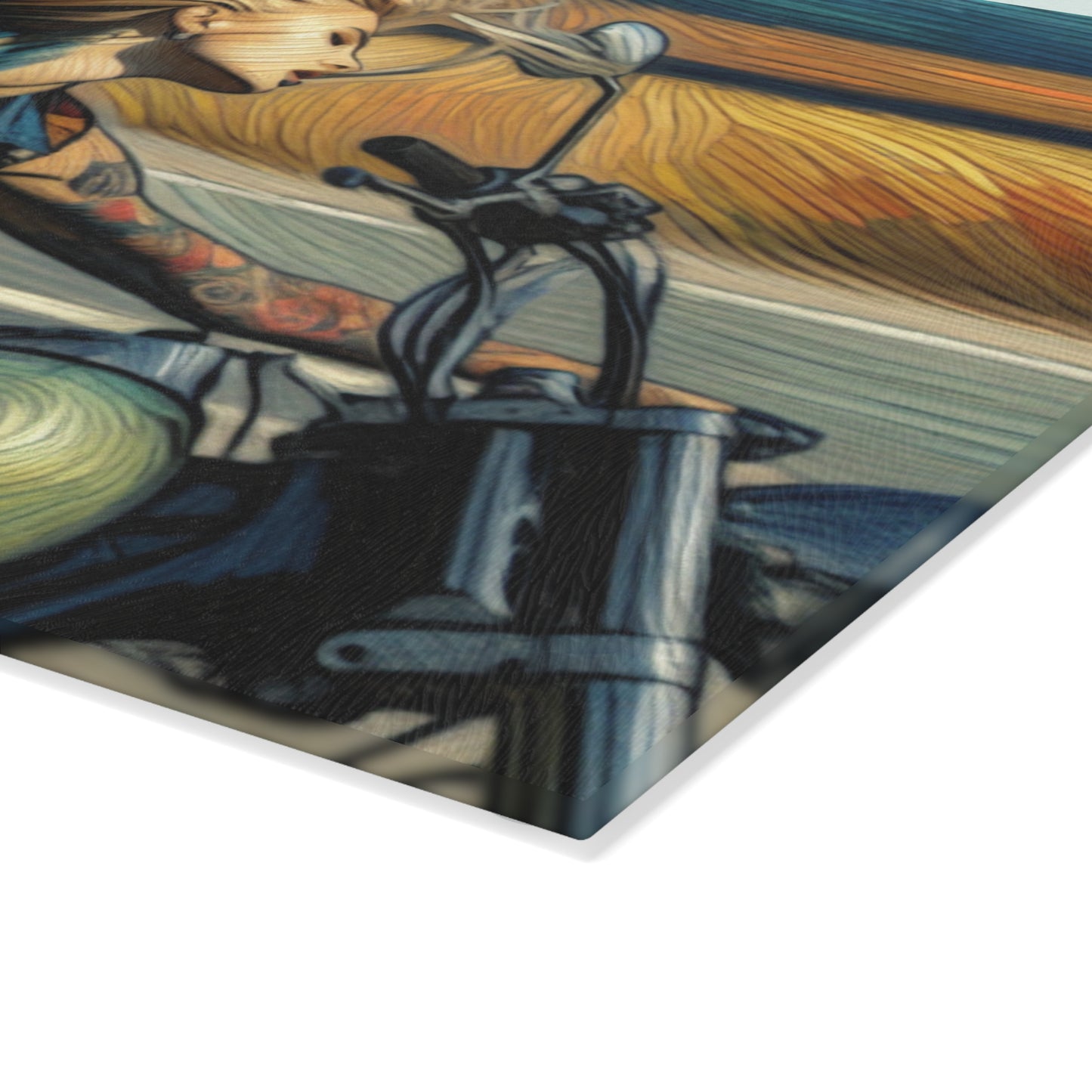 Biker Chic Glass Cutting Board | Unique Kitchen Decor, Gift for Her, Motorcycle Lover, Housewarming, Artful Cooking