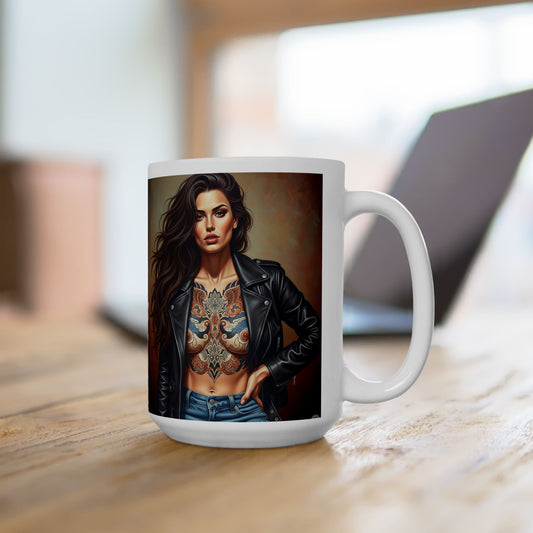 Coffee Mug-Woman in Leather-Great gift for motorcycle enthusiasts