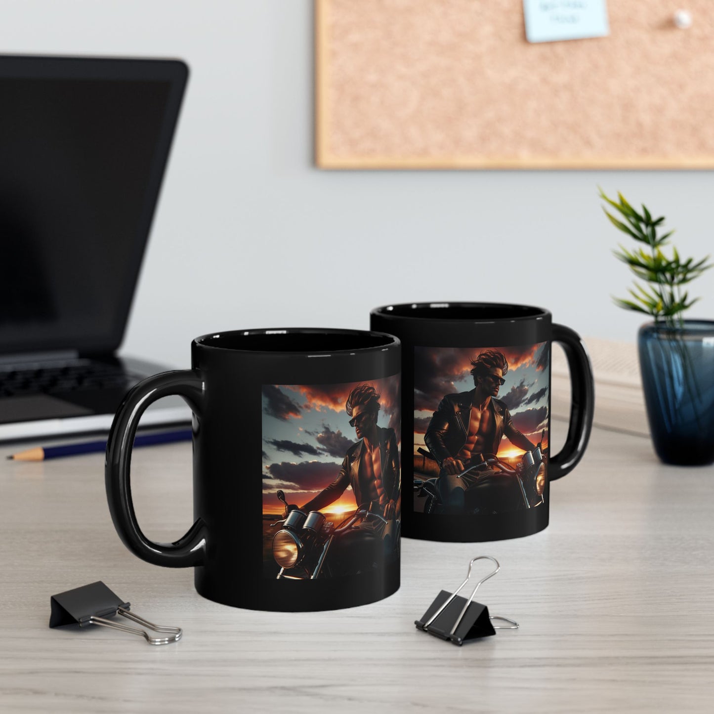 Mug-Motorcycle Ride at Sunrise- Black Coffee Cup-Bike Trip