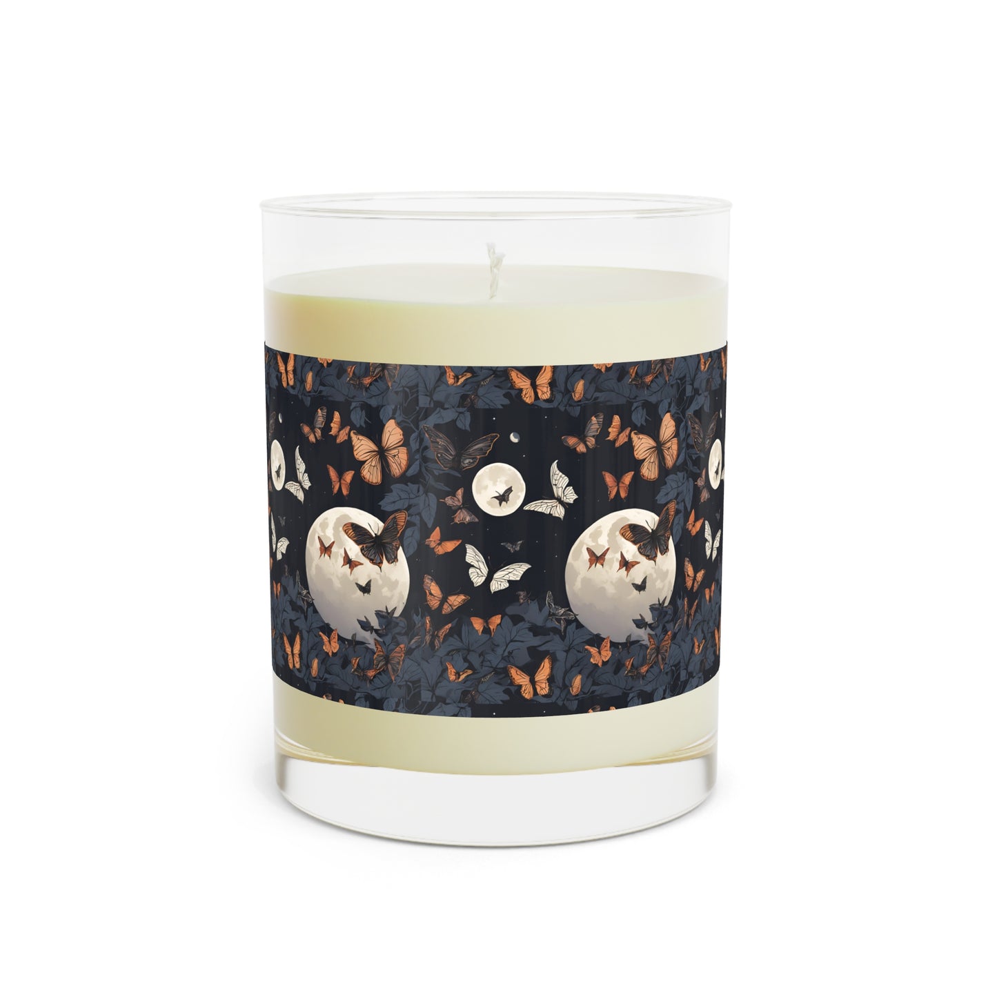 Scented Soy Wax Candle - Glass 2 Wick Candle-Valentines Gift-Moths and butterflies in the moonlight-Spa gift idea