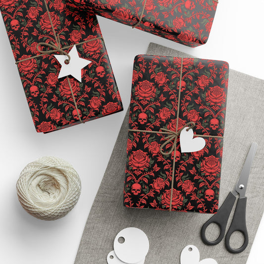 Elegant Floral Skull Wrapping Paper, Gift Wrap for Weddings, Birthdays, Holidays, Celebrations, Special Occasions, Party Supplies