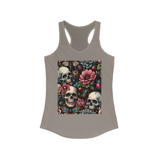Floral Skull Racerback Tank Top | Boho Style, Festival Wear, Vintage Aesthetic, Gift for Her, Summer Essential