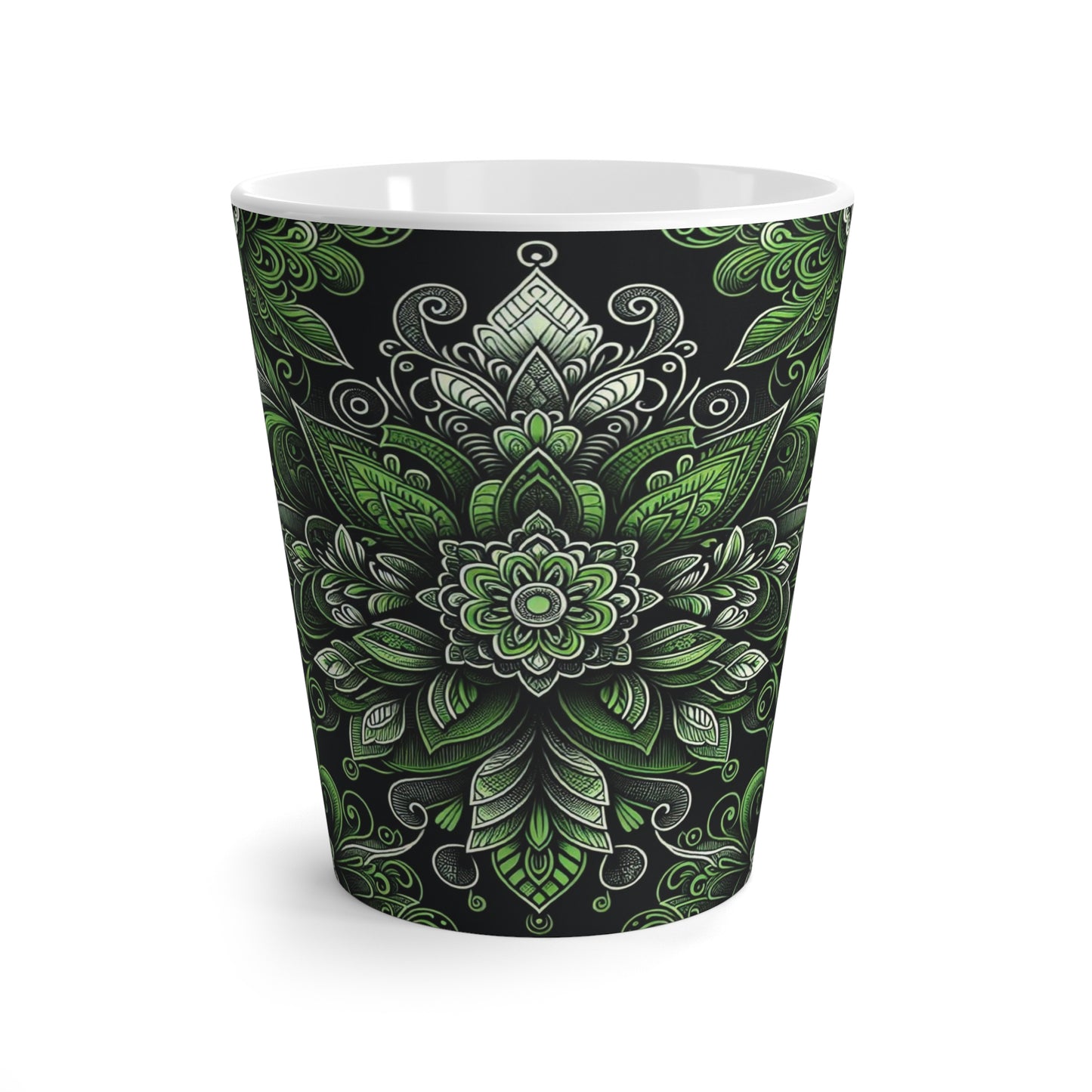 Bold Green Lace Ceramic Latte Mug – Unique Designer Coffee Gift