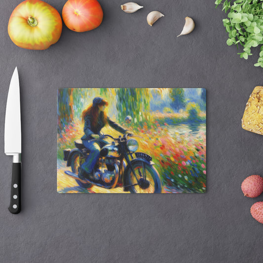 Vintage Monet style Motorcycle Themed Cutting Board - Perfect Gift for Riders