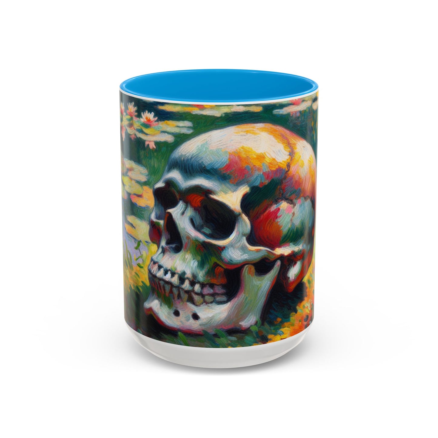 Mug - Colorful Monet Style Skull-Skull and Flowers Coffee Cup