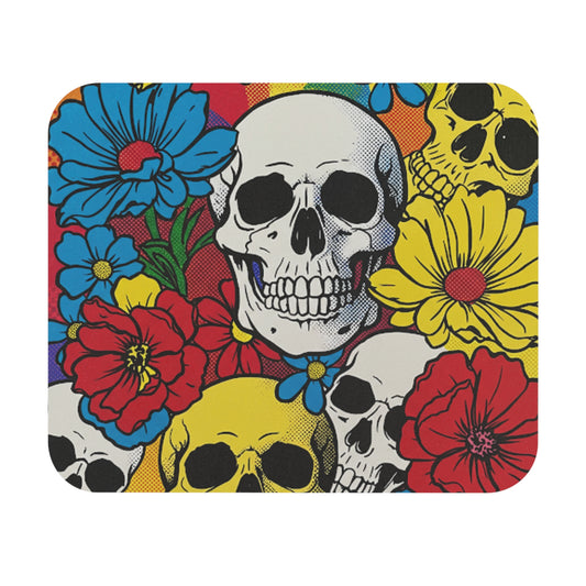 Colorful Floral Skull Mouse Pad, Artistic Desk Accessory, Unique Gift for Gamers, Ideal for Halloween, Day of the Dead, Home Office Decor