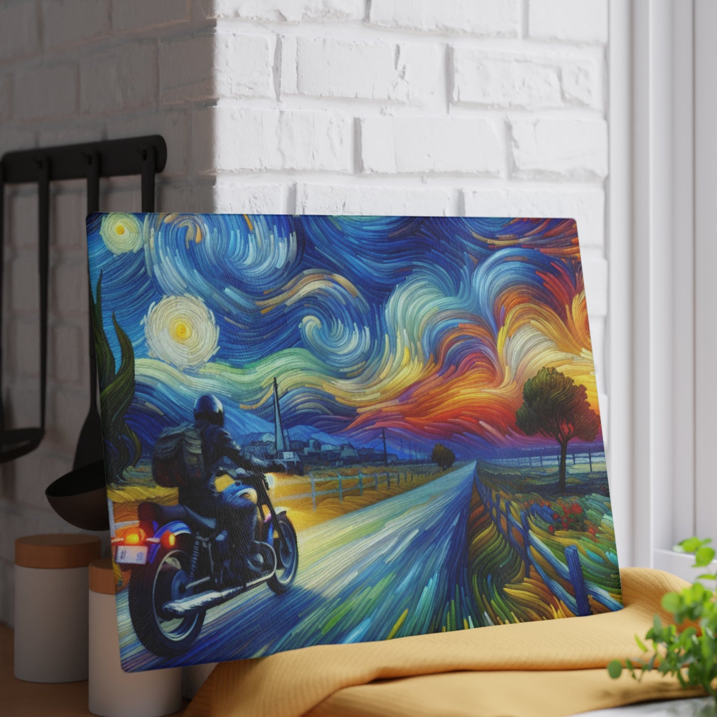 Vibrant Motorcycle Glass Cutting Board - Perfect for Gifts, Home Decor, Kitchen Essentials, Unique Wedding Present, Adventurous Cooking