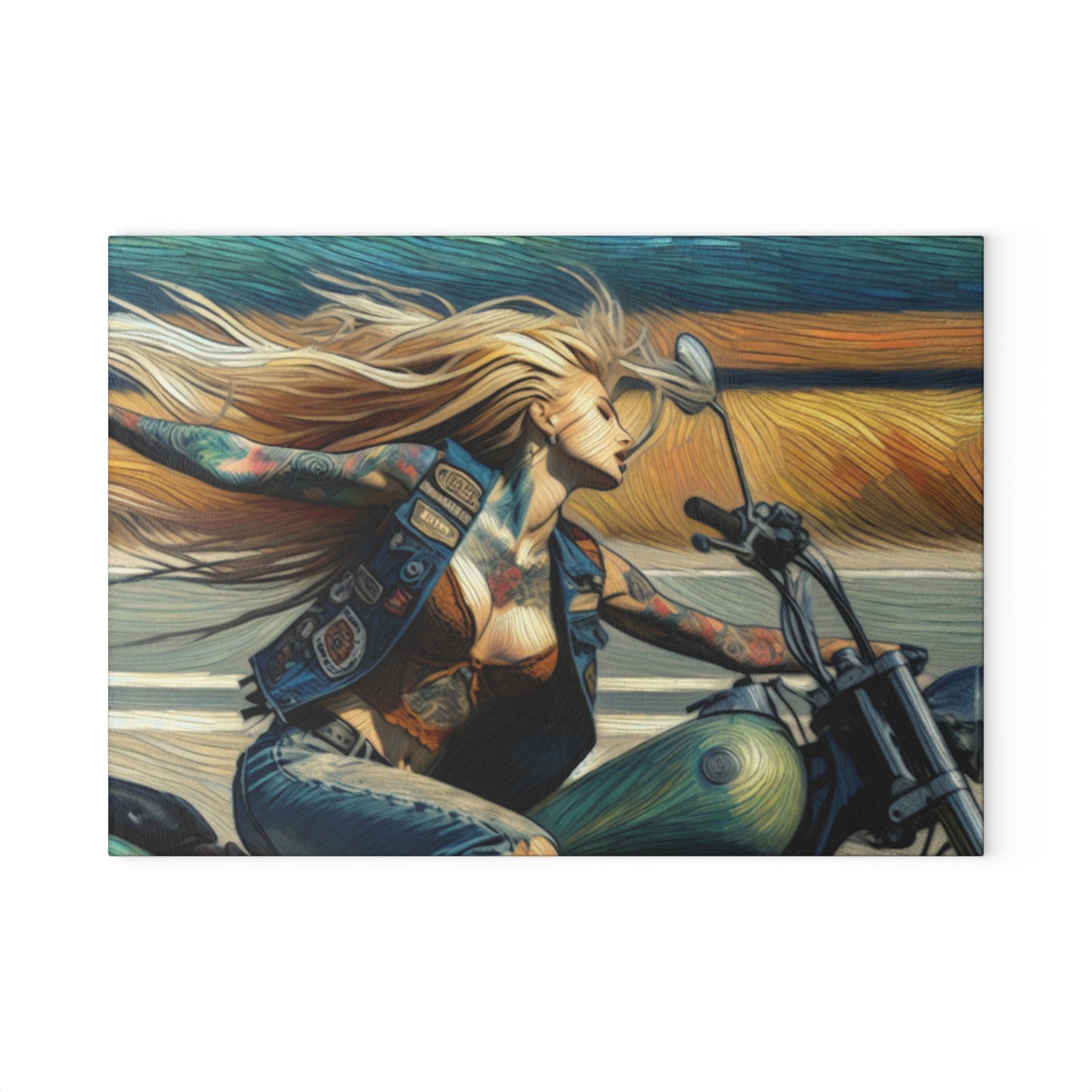 Biker Chic Glass Cutting Board | Unique Kitchen Decor, Gift for Her, Motorcycle Lover, Housewarming, Artful Cooking