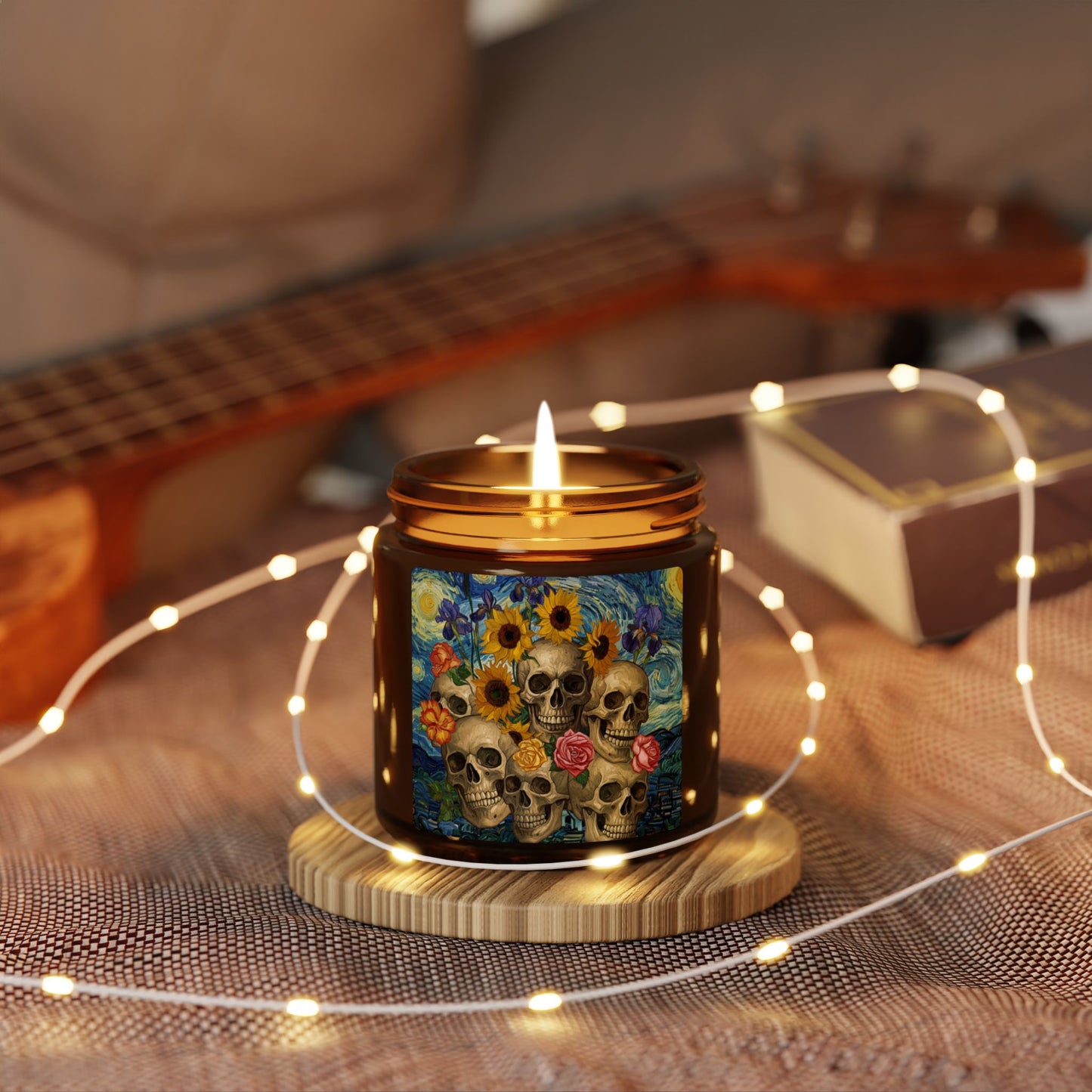 Skull & Sunflower Scented Soy Candle, Boho Home Décor, Perfect for Relaxation, Gifts, Halloween, and Celebrations