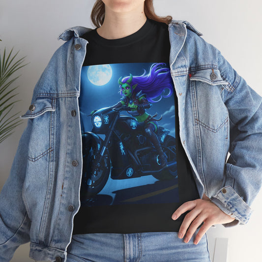 Moonlight Rider Unisex Heavy Cotton Tee, Biker Shirt, Motorcycle Enthusiast Tee, Halloween Shirt, Gift for Him/Her