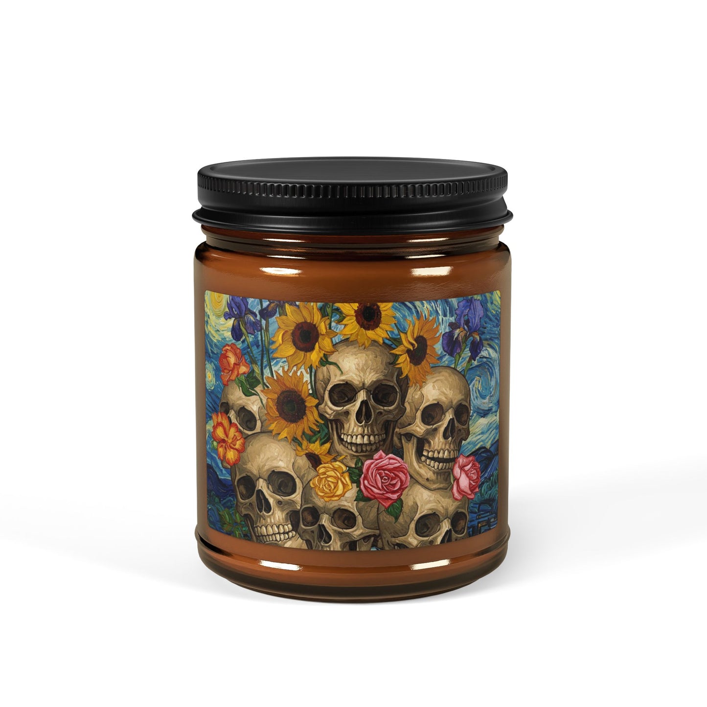 Skull & Sunflower Scented Soy Candle, Boho Home Décor, Perfect for Relaxation, Gifts, Halloween, and Celebrations
